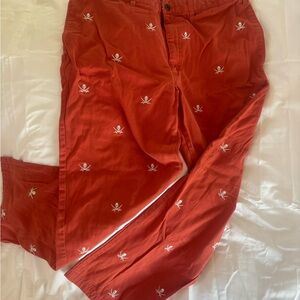 Castaway Nantucket Men's Red Skull Embroidered Pants 35x271/2 approx.